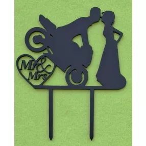    Matt Fekete színű,,nyír rétegelt lemez fa   beszúrós dísz MR & MRS Motoros	 14,5x17cm 