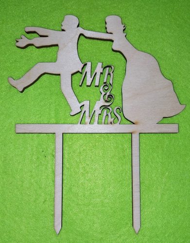 Natúr fa beszúrós dísz MR & MRS Menekülő vőlegény	 	13x16cm 