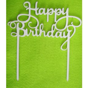   Fehér fa beszúrós dísz Happy Birthday felirat 	1db	14x15cm 