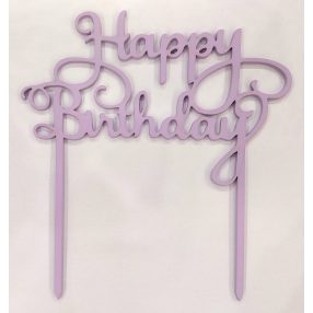   Lila  fa beszúrós dísz  Happy Birthday felirat 	1db	14x15cm