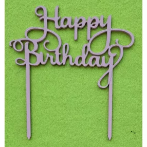   Rózsaszín színű,nyír rétegelt lemez beszúrós dísz Happy Birthday felirat 	1db	14x15cm 
