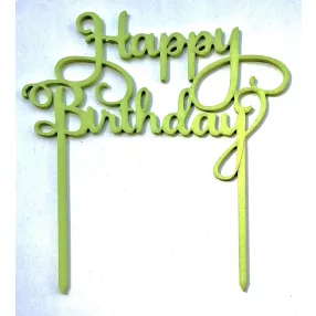   Világoszöld  színű  fa alapú HDF(nem tömörfa)   beszúrós dísz Happy Birthday felirat 	1db	14x15cm 