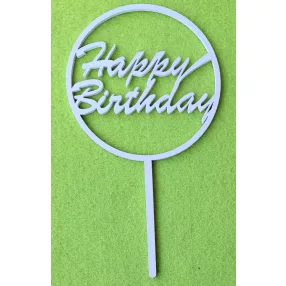   Fehér színű ,fa  alapú HDF(nem tömörfa) ,beszúrós dísz Körben,  Happy Birthday 	1db	10x18cm 