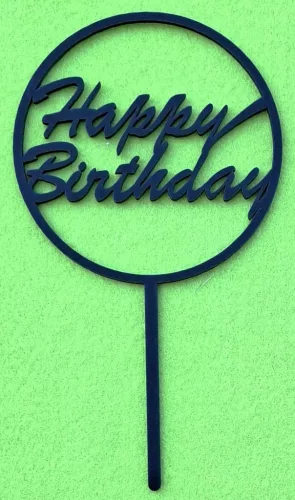  Matt Fekete színű,,nyír rétegelt lemez ,nyír rétegelt lemez beszúrós dísz ,Körben Happy Birthday 	1db	10x18cm 