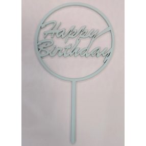   Világoskék  fa beszúrós dísz  ,Körben, Happy Birthday 	1db	10x18cm 