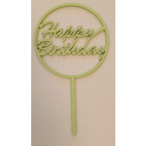   Világoszöld fa beszúrós dísz   ,Körben, Happy Birthday 	1db	10x18cm 