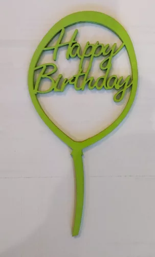  Világoszöld színű ,fa alapú  HDF(nem tömörfa) HDF(nem tömörfa)     fa beszúrós dísz Happy Birthday Lufis  	1db	9x18cm 