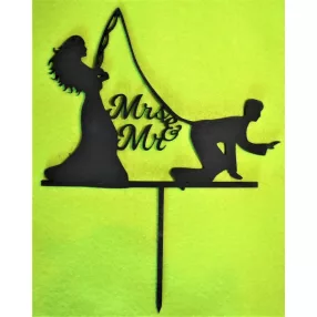   Fekete színű,nyír rétegelt lemez  beszúrós dísz ,Horgász lány MR & MRS 	1db	15x19cm 