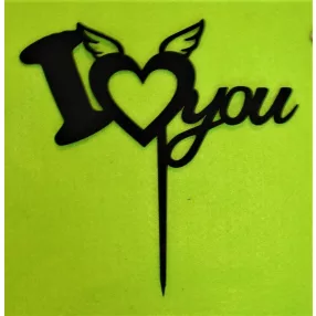   Fekete fa    beszúrós dísz,I love you angyal szárnyal 	1db	17x17cm 