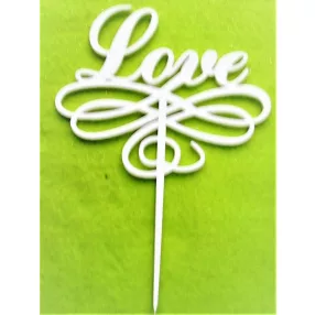   Fehér fa beszúrós dísz ,Díszített  Love   felirat 	1db	13,5x19,5cm vastagság 3mm