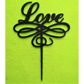   Fekete fa beszúrós dísz ,Díszített  Love   felirat 	1db	13,5x19,5cm