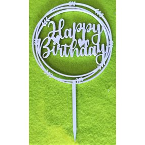   Fehér fa Beszúrós  dísz kerek  Happy Birthday felirattal	1 db	120x17cm magasság 