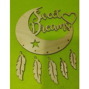 Natúr fa  Álomfogó hold fa tollakkal 	1szett	19x22cm 