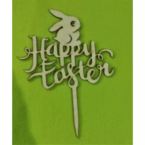   Natúr fa  beszúrós dísz Áttört nyuszival Happy easter felirattal	1db	17x24cm 