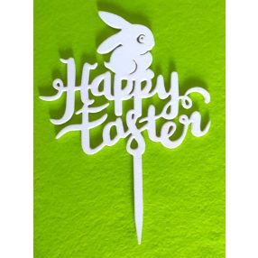    Fehér fa  beszúrós dísz Áttört nyuszival Happy easter felirattal	1db	17x24cm 