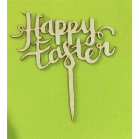   Natúr fa  beszúrós dísz   Happy easter felirattal	1db	17x22cm 