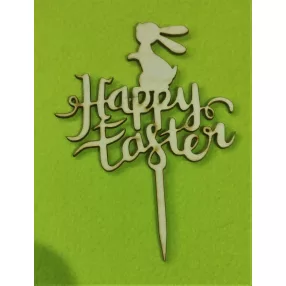   Natúr fa  beszúrós dísz  Nyuszival  Happy easter felirattal	1db	15x20cm 