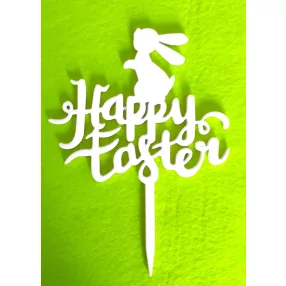   Fehér fa beszúrós dísz  Nyuszival  Happy easter felirattal	1db	15x20cm 