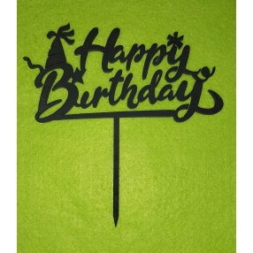   Fekete fa  beszúrós dísz  Parti sapkás   Happy Birhday 	1db	14x14cm 