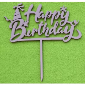   Rózsaszín színű,nyír rétegelt lemez  beszúrós dísz Parti sapkás   Happy Birhday 	1db	14x14cm 