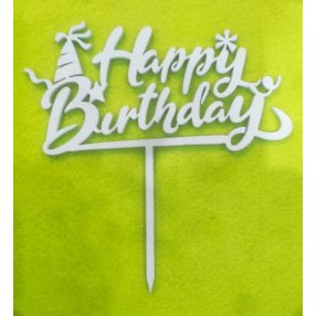   Világoskék fa  beszúrós dísz  Parti sapkás   Happy Birhday 	1db	14x14cm 