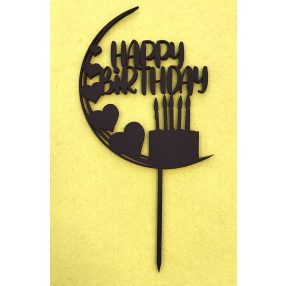   Fekete fa   beszúrós dísz szíves    Happy Birthday 	1db	10x19cm 