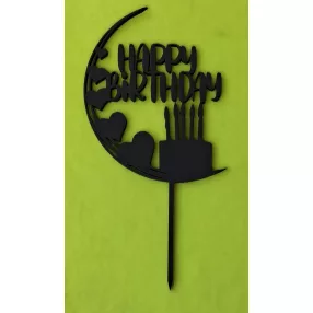   Fekete színű,nyír rétegelt lemez   beszúrós dísz szíves    Happy Birthday 	1db	10x19cm 