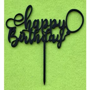    Fekete színű,nyír rétegelt lemez   beszúrós dísz  Happy Birthday  lufival 	1db	14x15cm 