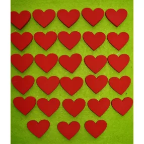    Piros színű , fa  alapú HDF(nem tömörfa)   romantik sziv 28db/csomag 3x2,5cm  