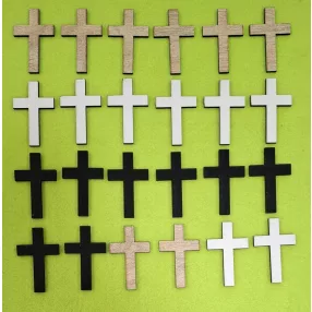    Vegyes színü fa kereszt	24db/csomag	3,5x4,5cm vastagság 3mm	