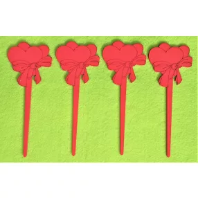    Piros színű , fa  alapú HDF(nem tömörfa)   beszúrós szív masnival 4db/csomag	18x7cm  