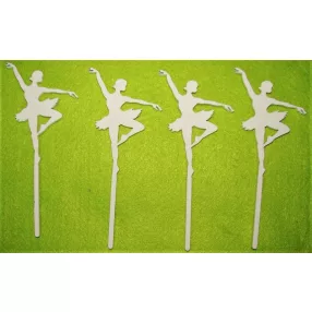   Fehér fa Kicsi Balerina csipkés szoknyás  beszúrós  	4db/csomag	14x7cm 