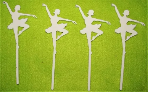 Fehér fa Kicsi Balerina csipkés szoknyás  beszúrós  	4db/csomag	14x7cm 