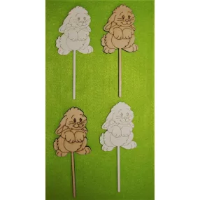   Natúr és fehér fa Beszúrós   angóra nyuszi	4db / csomag	6x15cm vastagság 3 mm