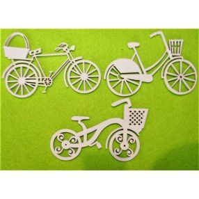 Fehér  Fa Kerékpárok	3 db/csomag	9x6 cm ,vastagság 3 mm