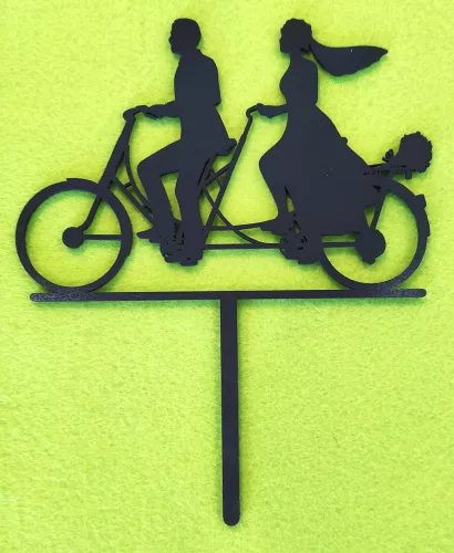 Fekete színű,nyír rétegelt lemez  Tandem kerékpáros pár	1  db	25x19,5 cm 