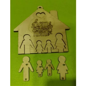   LAPRASZERELT, Natúr  Kulcstartó Home sweet home felirattal	1szett	16x16cm