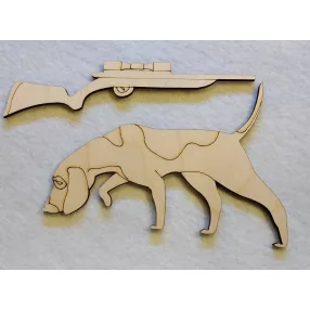   Natúr fa Vadász kutya és puska	1szett	Kutya 9,5x14,5 ,puska14,5x3,7cm 