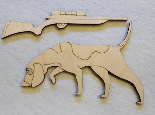 Natúr fa Vadász kutya és puska	1szett	Kutya 9,5x14,5 ,puska14,5x3,7cm 