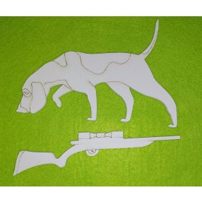    Fehér fa Vadász kutya és puska	1szett	Kutya 9,5x14,5 ,puska14,5x3,7cm 