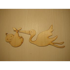 Natúr fa   gólya babával 21x9cm 