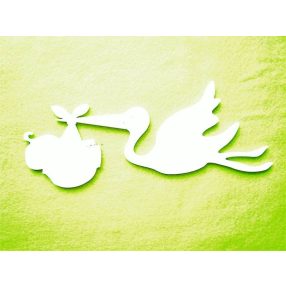 Fehér fa   gólya babával	1db/csomag	21x9cm vastagság 3mm