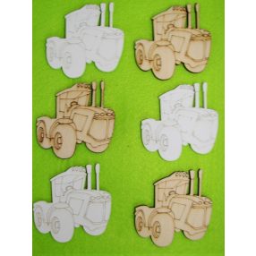 Fehér és natúr fa  traktor	 6x6cm 6db/csomag	