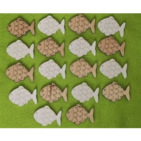 Natúr és fehér fa  hal pikkelyes18db/csomag	5x5cm 