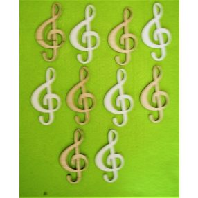 Fehér és natúr fa violinkulcs	10db/csomag	4x8cm 