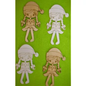 Fehér és natúr fa Manó lány	4db/csomag	10x9cm cm 