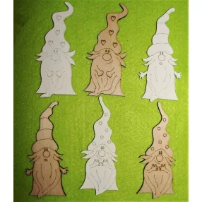 Natúr és fehér fa sapkás manók	6 db/csomag	 10x4,5 