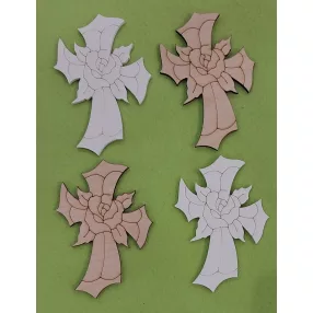 Natúr és fehér  fa Rózsás kereszt 10x7cm 4db/csomag 