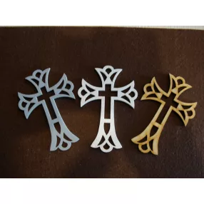 Vegyes színű fa Kereszt díszes 9,8x6,8cm  3db/csomag