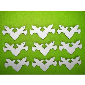   Fehér színű ,fa  alapú HDF(nem tömörfa)   szív galambbal 9db/csomag	6x3,5cm   